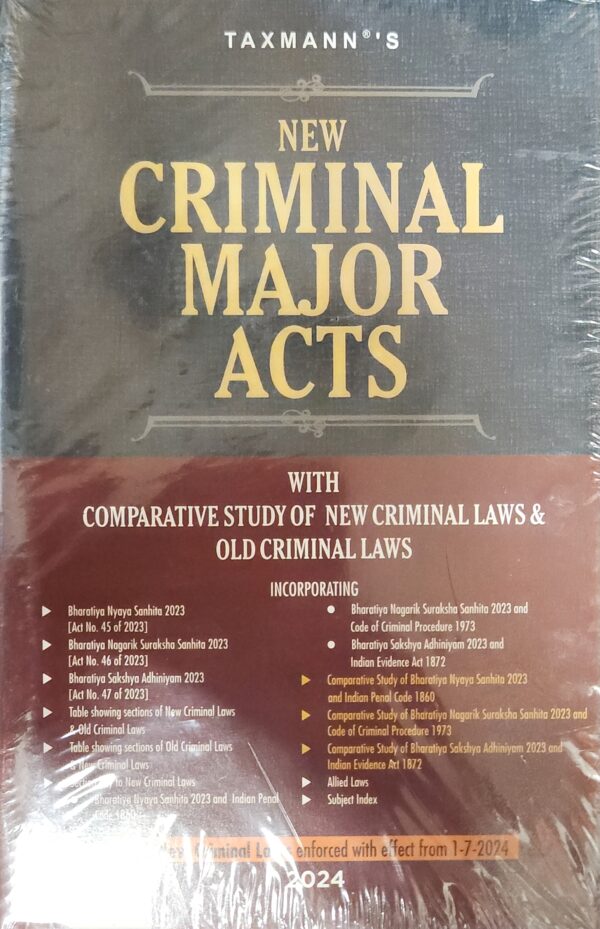 a book with gold text on it. New Criminal Major Acts pocket 2024 Taxmann's